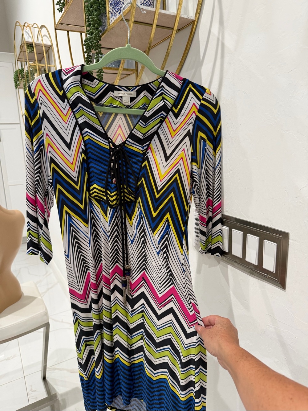 Boston proper Vibrant Chevron Lace-Up Dress